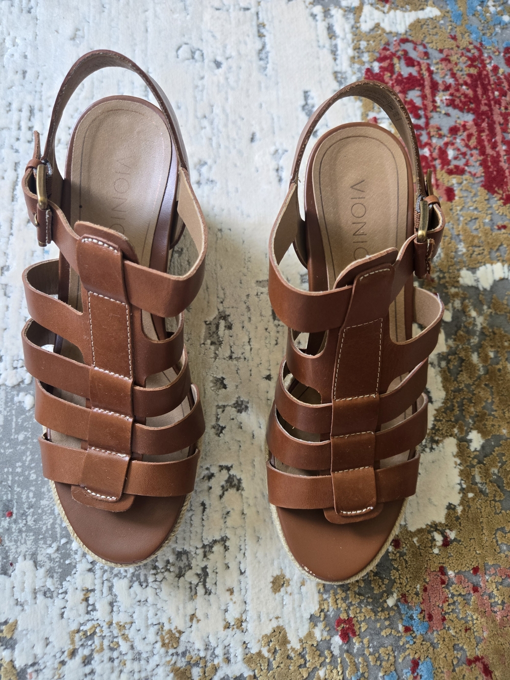 Vionic Tan Leather Fisherman Wedge Sandals Size 8